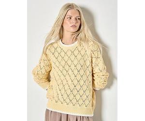 Apricot Pointelle Knit Blanket Stitch Jumper, Yellow, Size L, Women Yellow