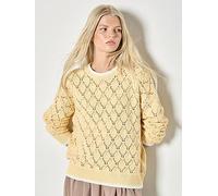 Apricot Pointelle Knit Blanket Stitch Jumper, Yellow, Size S, Women Yellow
