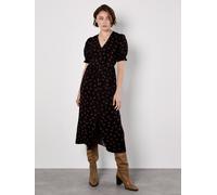 Apricot Women's Polka Dot Button-Down Midi Dress in Black | Size: 14 Apricot Black 14