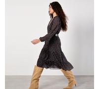 Apricot Polka Dot Wrap Sleeve Shiffon Dress BLACK 2XL