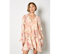 Apricot Printed Ruffle Baby Doll Dress, Pink, Size Xl, Women Pink