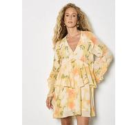 Apricot Printed Ruffle Baby Doll Dress, Yellow, Size Xl, Women Yellow
