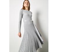 Apricot Rib Knit Pleated Midi Dress In Light Grey Light Grey