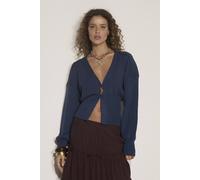 Apricot Women's Ribbed Knit Hammered Button Cardigan in Blue | Size: 16 Apricot Blue 16