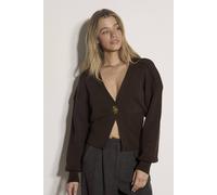 Apricot Women's Ribbed Knit Hammered Button Cardigan Sweater in Brown | Size: 16
