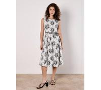 Apricot Rose Print Fit And Flare Midi Dress In White White 8