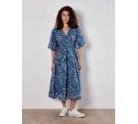 Apricot Rose Print Tiered Midi Dress In Blue Blue 10