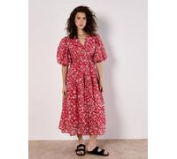 Rose Print Tiered Midi Dress Apricot Red 8