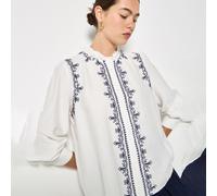 Apricot Ruffle Neck Embroidered Blouse WHITE 2XL