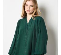 Apricot Ruffle Neck Smocked Cuff Boho Blouse GREEN EXTRA SMALL