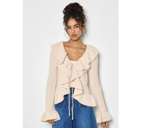 Apricot Ruffle Ribbed Knit Cardigan In Stone Stone 14