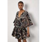 Apricot Satin Scarf Print Kaftan Mini Dress In Black Black 10