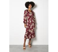 Apricot Women's Satin Shimmer Floral Wrap Midaxi Dress in Burgundy | Size: 8 Apricot Burgundy 8