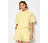 Apricot Scallop Edge Embroider Shirt, Yellow, Size S, Women Yellow