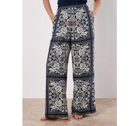 Apricot Scarf Print Flare Trousers In Navy Navy 12