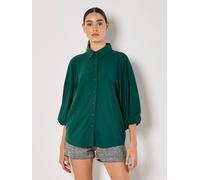 Apricot Seam Detail Puff Sleeve Shirt In Green Green