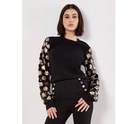 Apricot Sequin Arm Embellished Jumper In Black Black