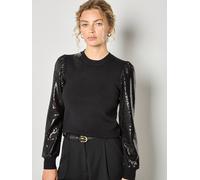 Apricot Sequin Arm Ribbed Knit Jumper In Black Black 16