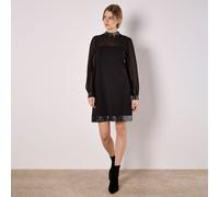 Apricot Sequin High Neck Trim L/Slv Dress BLACK EXTRA SMALL