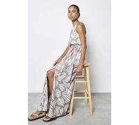 Apricot Shell Print Linen Blend Maxi Dress In Stone