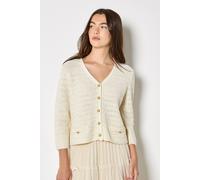 Apricot Shimmer Cotton Cardigan In Cream Cream