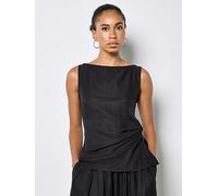 Apricot Side Knot Slash Neck Top, Black, Size S, Women Black