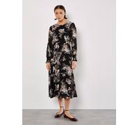 Silhouette Floral Chiffon Midaxi Dress Apricot Black 12