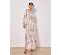 Apricot Silhouette Floral Satin Shimmer Maxi Dress In Stone Stone