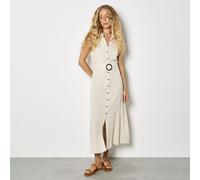 Apricot Sleeveless Belted Shirt Midi Dress NAVY 2XL