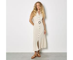 Apricot Sleeveless Belted Shirt Midi Dress NAVY 2XL