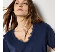 Apricot Slub Eyelash Lace Detail Tee