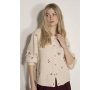 Apricot Women's Soft Ribbed Knit Floral Embroidered Cardigan in Stone | Size: 14 Apricot Stone 14