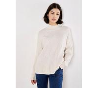 Apricot Sparkle Cable Front Mock Neck Jumper, Cream, Size S, Women Cream