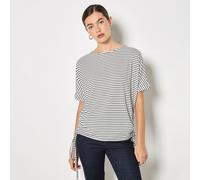 Apricot Striped Ruched Sides Jersey Top NAVY 2XL