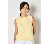 Apricot Sunflower Embroidered Shell Top, Yellow, Size S, Women Yellow