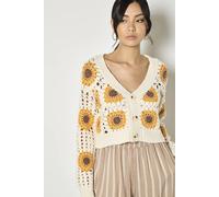 Apricot Women's Sunflower Hand-Knit Crochet Cardigan in Stone | Size: 10 Apricot Stone 10