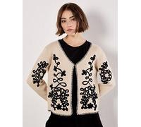 Apricot Swirl Cornelli Embroidered Cardigan - Beige, Beige, Size M, Women Beige