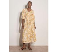 Apricot Tapestry Ikat Midi Dress, Yellow, Size L, Women Yellow