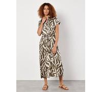 Apricot Texture Zebra Print Tie Dress - Khaki, Green, Size 8, Women Green