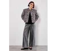 Apricot Textured Ikat Quilted Jacket In Black Black 10