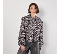 Apricot Textured Ikat Quilted Shoulder Jacket BLACK 2XL