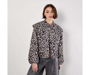 Apricot Textured Ikat Quilted Shoulder Jacket BLACK 2XL