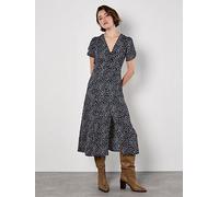 Apricot Tie Front Animal Mono Print Dress - Navy, Navy, Size S, Women Navy