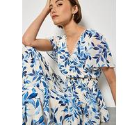 Apricot Women's Watercolour Leaves Chiffon Tiered Maxi Dress in Blue | Size: 16 Apricot Blue 16