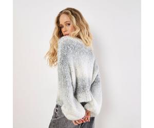 Apricot Tinsel And Fleck V Neck Fisherman Knit Jumper GREY SMALL