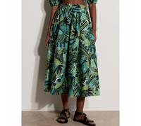 Apricot Tropical Leaf Patchwork Cotton Midi Skirt TURQUOISE 2XL