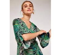 Tropical Leaf Ruffle Midi Dress Apricot Navy 8