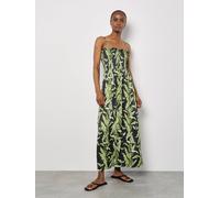 Apricot Tropical Leaf Satin Maxi Dress In Black Black 8