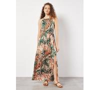 Apricot Tropical Leaf Satin Maxi Dress In Khaki Khaki 20