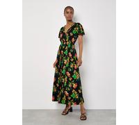 Apricot Tropical Print Wrap Maxi Dress In Black Black 18